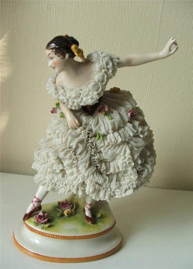 Antique Volkstedt Dresden Porcelain Lace Ballerina Dancer Figurine 22cm picclick.com
