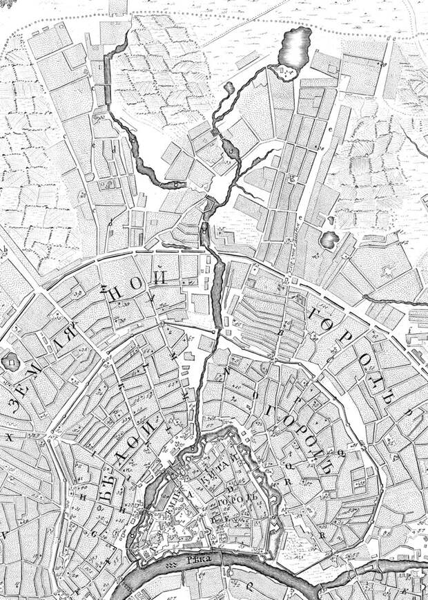 Река Неглинная на карте Москвы 1779 года. С сайта www.retromap.ru.