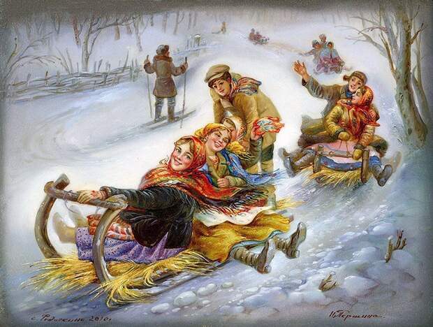 Русская зима Русская зима. Федоскинская лаковая миниатюра.