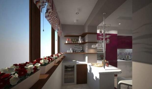 дизайн балкона совмещённый с кухней