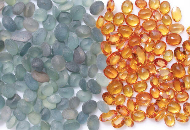 Облагораживание бледных сапфиров путем химического воздействия бериллием - получаются яркие оранжевые камни 