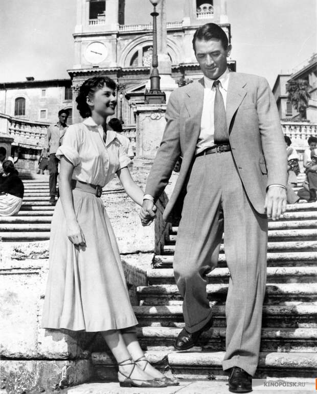 Одри Хепбёрн и Грегори Пек в перерывах между съёмками фильма "Римские каникулы".