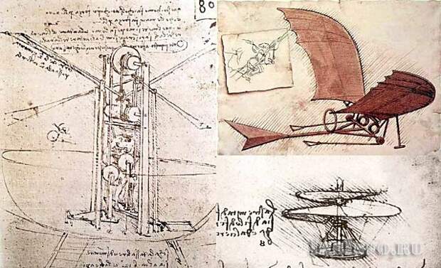 Летательный аппарат с несущим винтом гениального изобретателя Леонардо да Винчи