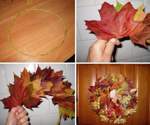 Кленовый венок из осенних листьев - фото инструкция 