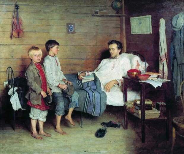 Н. П. Богданов-Бельский, «У больного учителя», 1897 г.