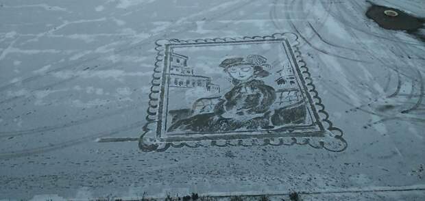 Дворник из 25 лицея Ижевска снова рисует  дворник, ижевск, профессионал, снег
