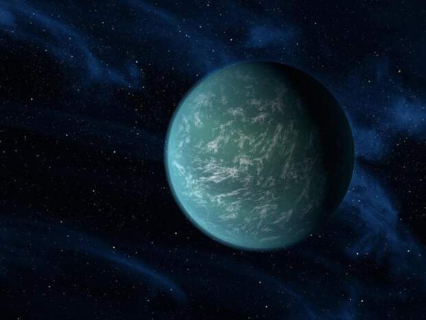 Кеплер-22б, самая похожая на Землю планета из всех, что мы до сих пор открыли. Находится в 600 световых годах от нас. Есть очень высокая вероятность того, что на ее поверхности есть нужная для зарождения жизни вода космос, красота, планета, рисунки, художники