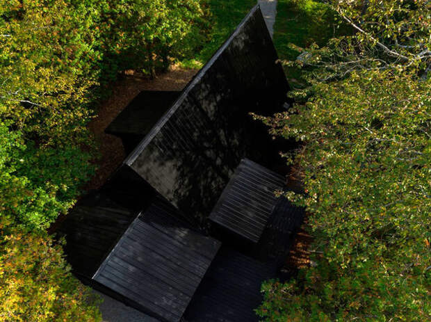 Черный домик в лесах Канады