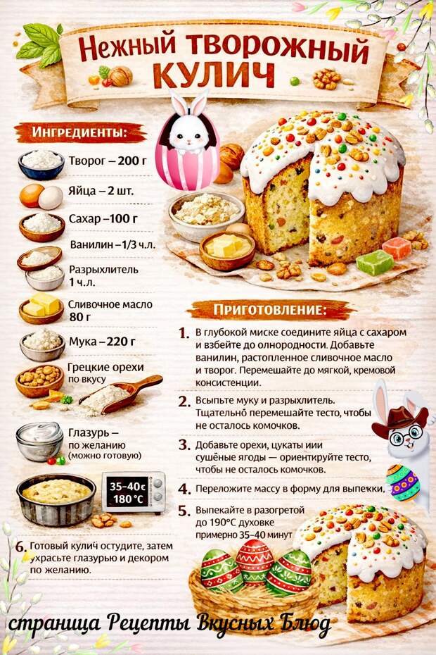 Кулинария>Нежный творожный кулич (Пасочка )!