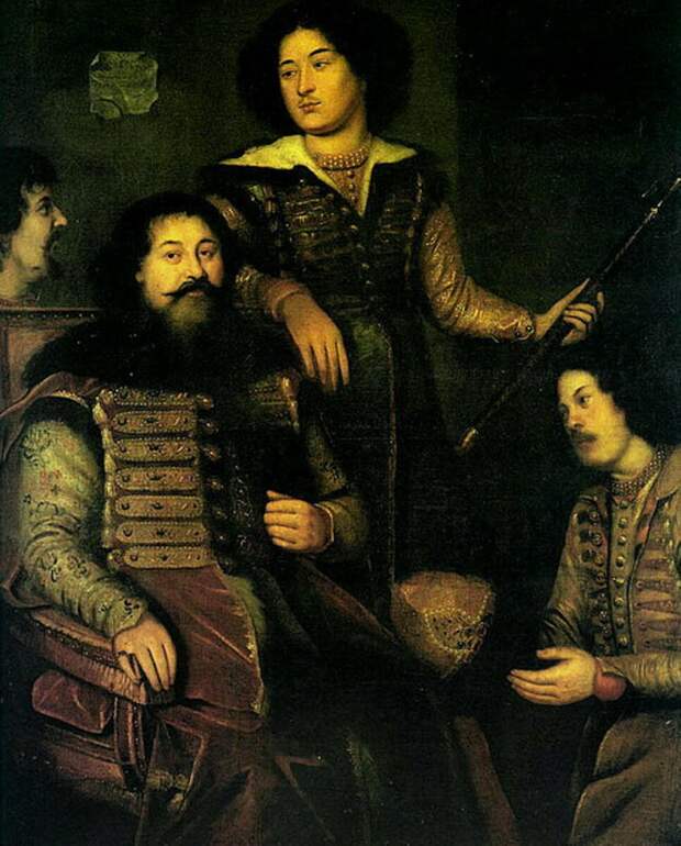 Групповой портрет 1662 года неизвестного автора. Запечатлены участники русского посольства в Англию — князь Петр Прозоровский, Иван Желябужский, дьяк Иван Давыдов и толмач Андрей Форот.