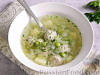 Фото к рецепту: Суп с фрикадельками, капустой и зелёным горошком
