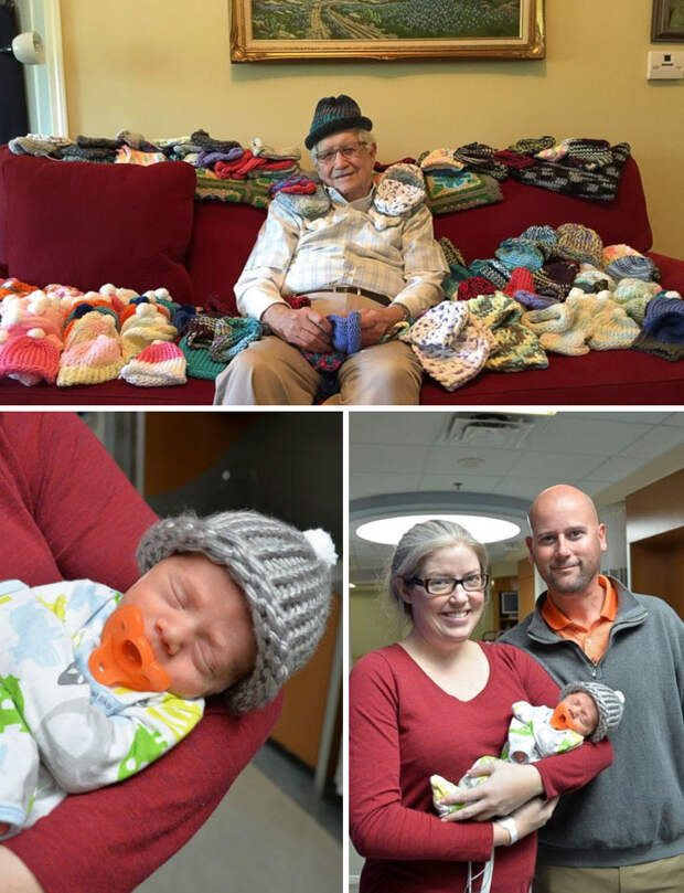 38. 86-летний мужчина вяжет шапочки для недоношенных младенцев  доброта, мир, поступок