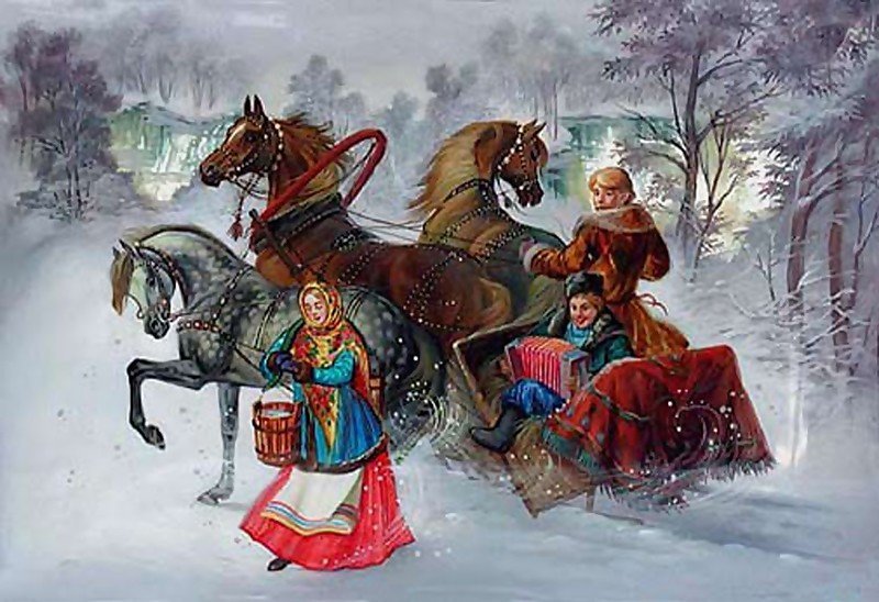 Русская зима Русская зима. Федоскинская лаковая миниатюра.