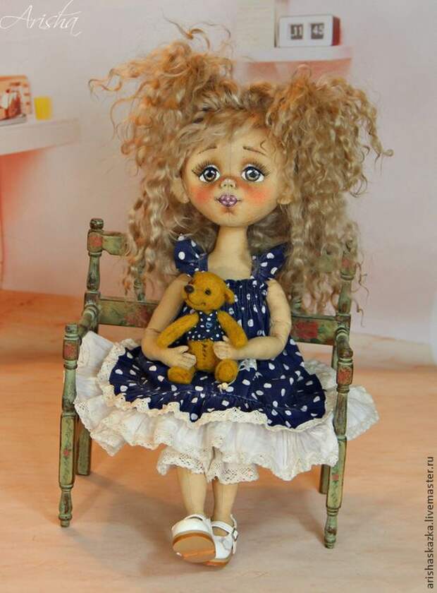 Купить Маленькая Вишенка . Кукла авторская коллекционная текстильная . Ариша - тёмно-синий, розовый, девочка: 