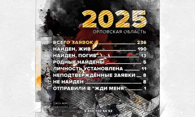 В Орловской области за прошлый год волонтёры нашли 190 человек