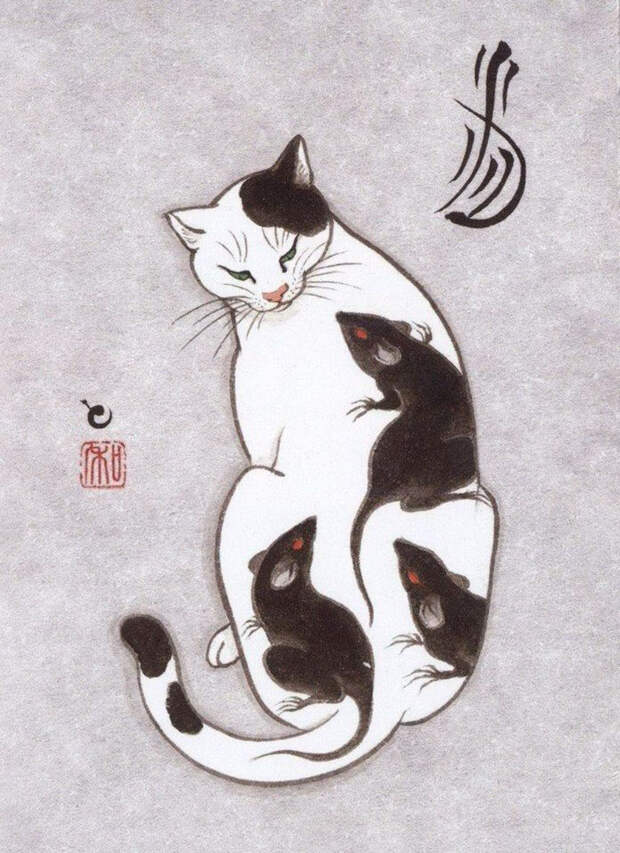 japanese-tattoo-paintings-monmon-cats-kazuaki-horitomo-11