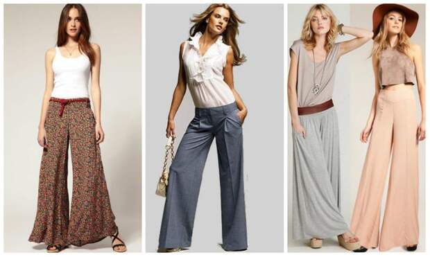 Несколько вариантов летних женских брюк из льна на девушках