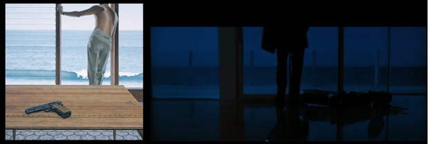 Картина «Тихий» (1967) американского художника Алекса Колвилла и кадр из фильма «Схватка» (1995) Майкла Манна живопись, кинокадры
