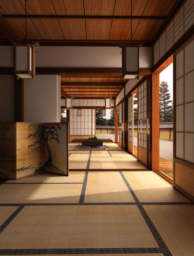Полное отсутствие видимых систем хранения – главная особенность оформления интерьера в японском стиле. | Фото: pufikhomes.com.