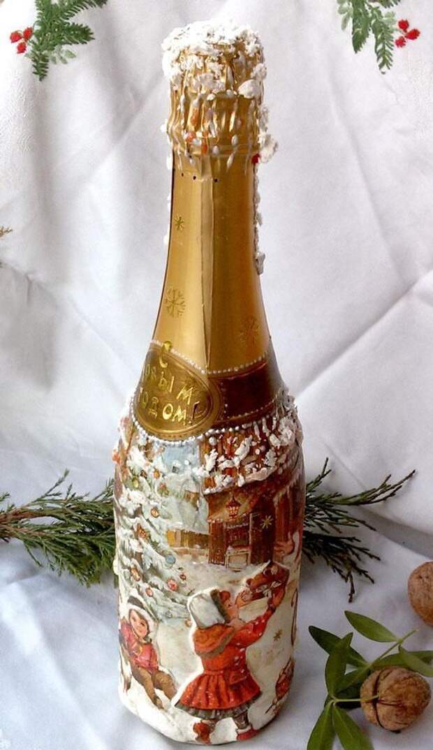 Фото 5 45+ идей декупажа бутылок к Новому году