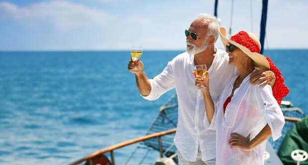 Couple enjoying a boat ride.