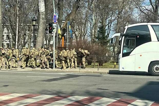 Группу вооруженных военных ВСУ в правительственном квартале Киева сняли на фото