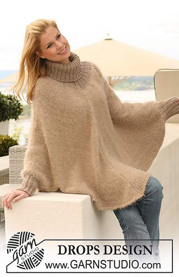 Ravelry: 123-28 Poncho in "Symphony" with rib in "Alpaca" pattern by DROPS design: 