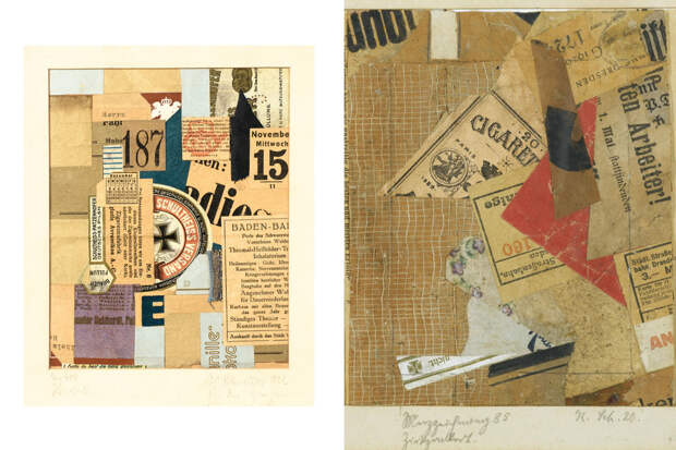 Курт Швиттерс, коллажные работы: Merz 458 Wriedt, 1922 год/ Merz-drawing 85, Zig-Zag Red, 1920 год