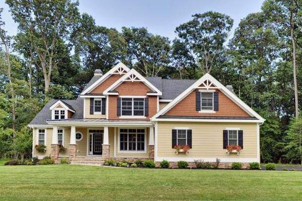 Сочетание разных оттенков на фасаде частного дома Необычное сочетание цветов фасада дома и крыши на фото