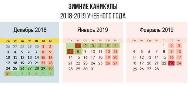 Зимние каникулы 2019 года
