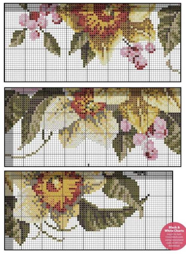 Подушка с вышитыми крестом птичками и цветами - со схемами