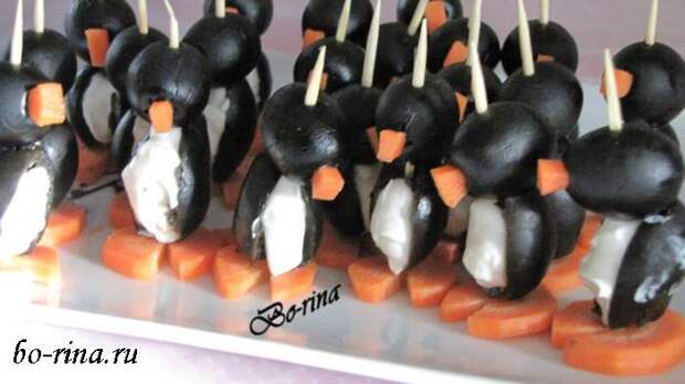 Пингвинчики из маслин - Закуска на новогодний стол