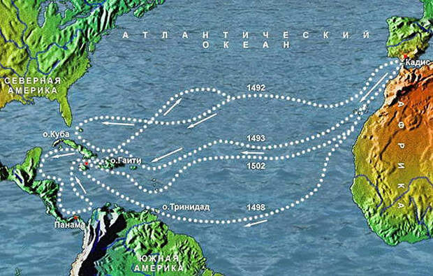 Карта путешествий Христофора Колумба.