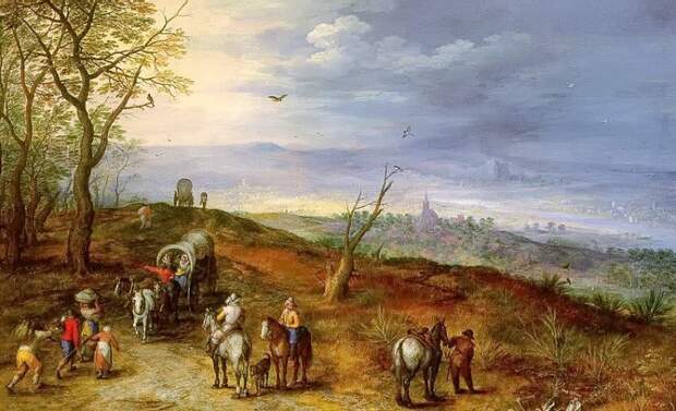 Wayside Encounter 1600, Автор: Brueghel, Jan The Elder (1568-1625) (Ян Старший (1568-1625) Брейгель)Brueghel, Jan The Elder (1568-1625) (Живопись на Gallerix.ru)