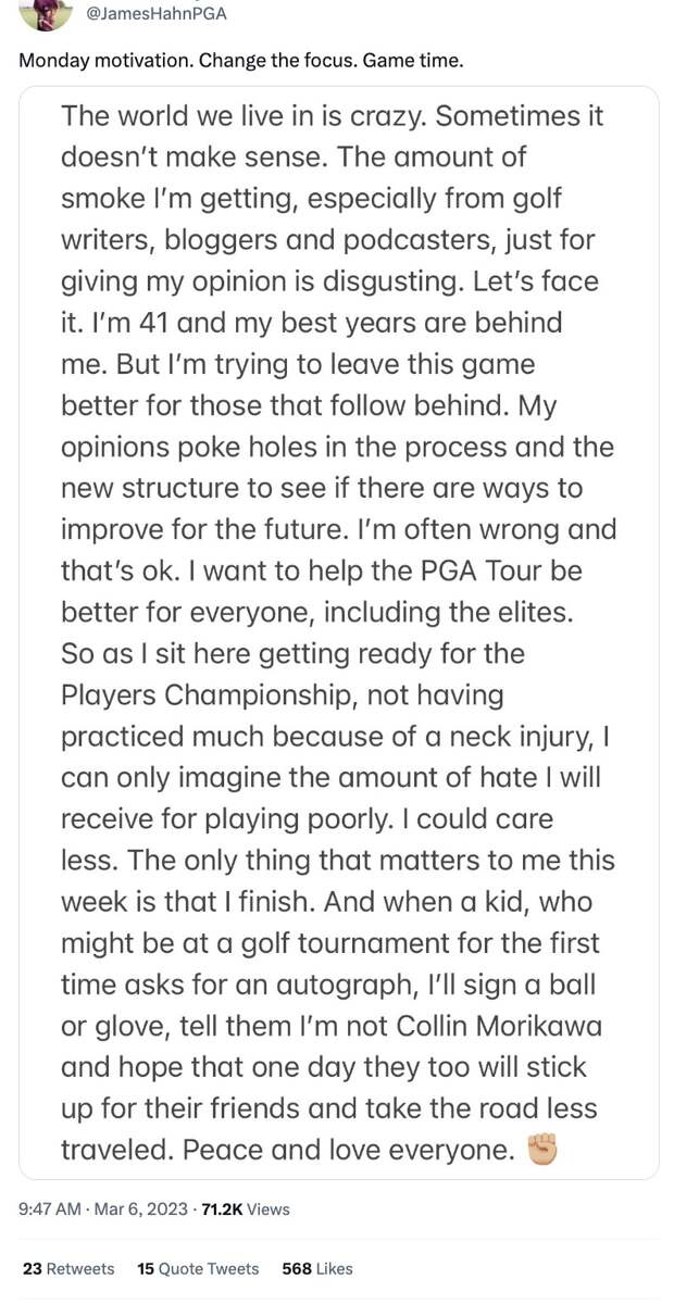 James Hahn PGA Tour statement on changes