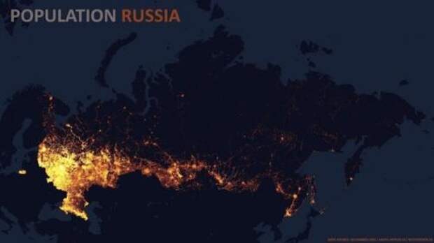 Плотности населения России, Европы, США и Австралии.