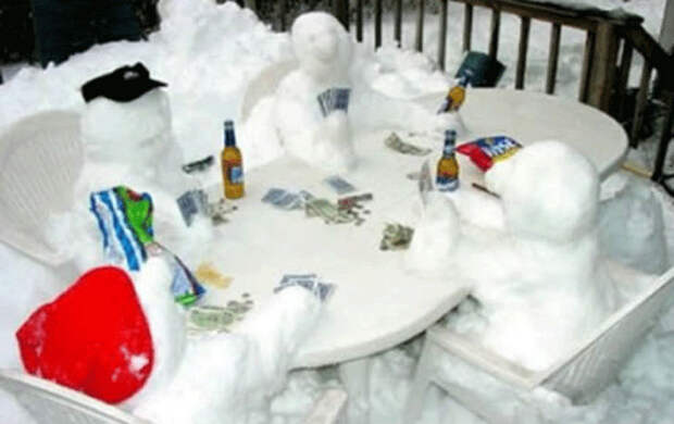 Снежный покер. зима, снег, снеговик