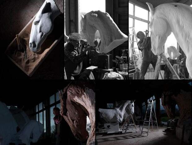 Ник Фиддиан Грин. Скульптуры – гигантские лошадиные головы