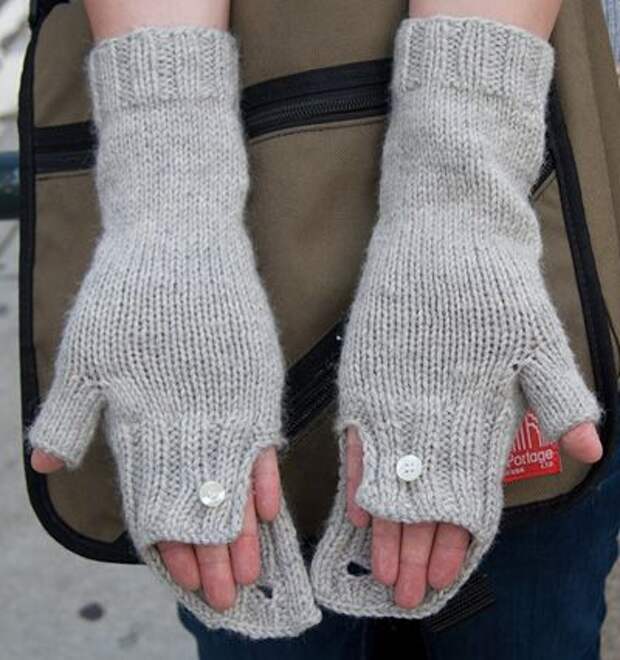 The Commuter-cabled fingerless gloves- folded ribbed cuff that is buttoned on the top cable. An optional hidden second button under the cuff of The Commuter allows for extra coverage on cooler days.