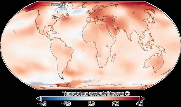 a global map showing average annual temperature anomalies from a baseline of the average annual temperatures for 1950-1981