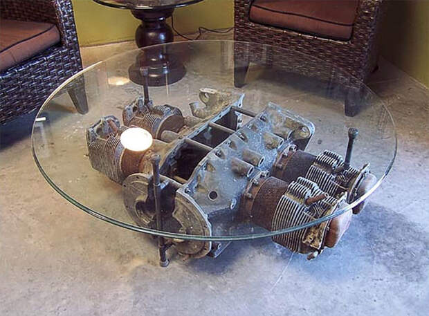 Кофейный столик из самолетного двигателя дизайн, запчасти, креатив, мебель, оригиналы, самолеты, сделай сам, творчество