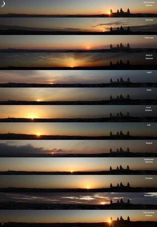 29. Фотографии, сделанные в одном и том же месте, в одно и то же время суток, но в разные месяцы года