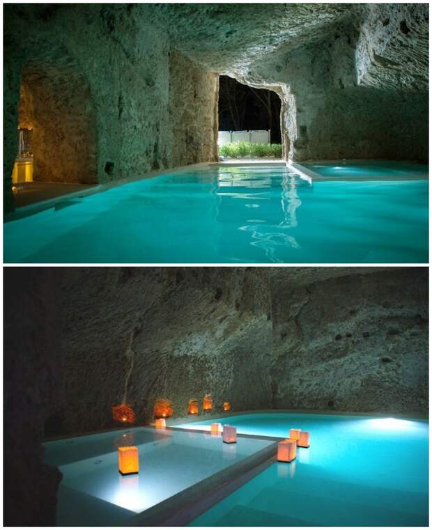 В одном из гротов обустроили подогреваемый бассейн и зону отдыха (Domus Civita, Италия).