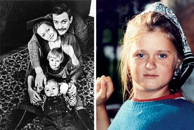 Анна Михалкова в детстве. Слева с родителями и братом Артемом