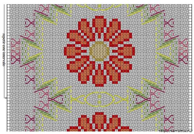 Красивая цветочная вышивка для постельного белья. Схема (5) (700x484, 458Kb)