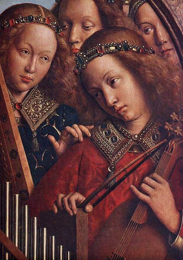 Ян ван Эйк - Eyck Jan van The Ghent Altarpiece Angels Playing Music detail 2