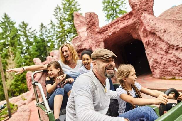 Family on an amusement park ride