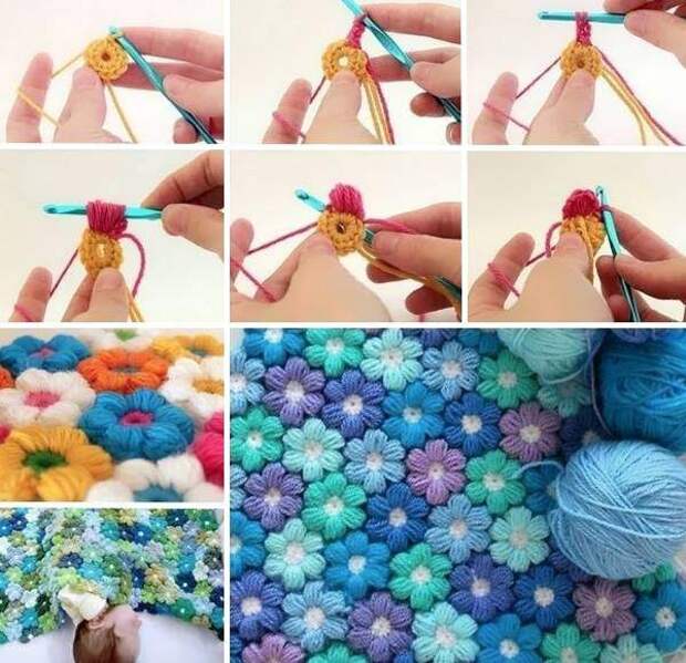 Красивое покрывало своими руками из вязаных цветов Необычный цветочный плед своими руками крючком