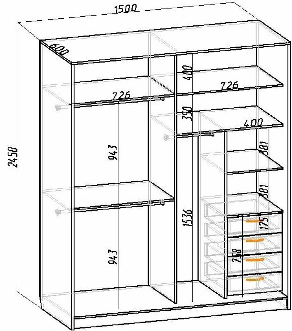 Чертеж шкаф купе 2700мм