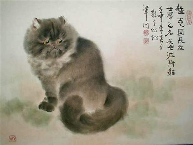Картины акварелью, кошки акварелью, китайская художница, Гу Йингжи, Gu Yingzhi
